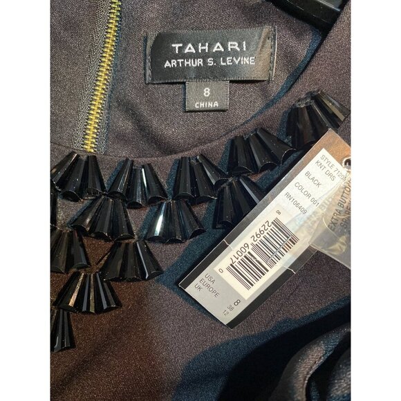 Tahari ASL NWT $169 Black Beaded Knit Cocktail Sheath Dress, Women's Size 8 - Picture 8 of 9